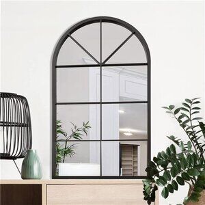 Arched Mirror, Windowpane Mirror, 31.5"x19.7" Window Finished Metal